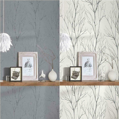 AS Creation Forest Tree Twigs Branches Birch Woods Metallic Woodland Non Woven