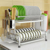 2 Tier Stainless Steel Plate Dish Cutlery Drainer Drying Rack Drip Tray Holder