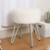 White Pink Shaggy Vanity Stool Dressing Table Chair Plush Makeup Ottoman Pouffe
