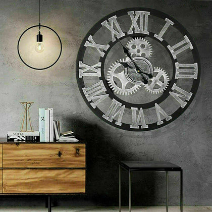 60CM LARGE WALL CLOCK OUTDOOR GARDEN BIG ROMAN NUMERALS GIANT OPEN FACE METAL PT
