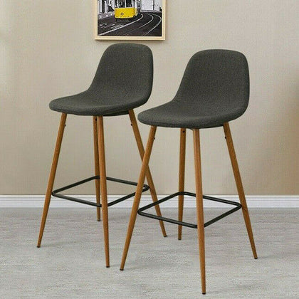 2 Pcs Dark Grey Bar Stools Fabric Pub Chairs Kitchen Pub Metal Legs Breakfast