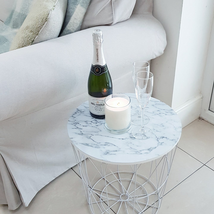 Round Modern White Metal & Marble Effect Side Table
