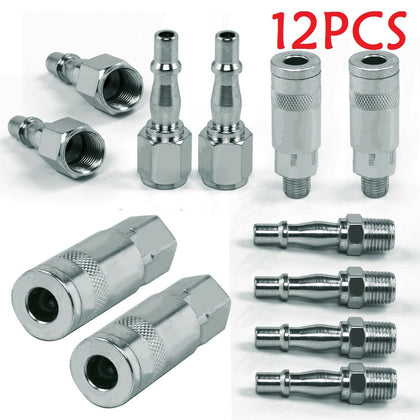 12 PCS AIR LINE HOSE COMPRESSOR FITTING CONNECTOR QUICK RELEASE COUPLER 1/4 BSP