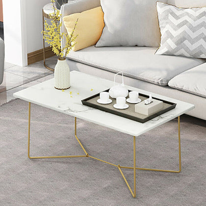 Modern Coffee Table Tea Table White Marbling Living Room Golden Frame Furniture