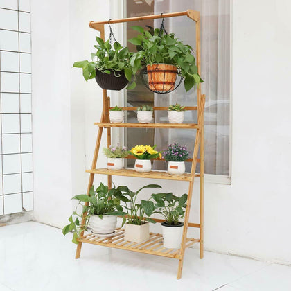 3 Tier Wood Flower Plant Pot Shelf Stand Display Ladder Hanging Rack Home Garden