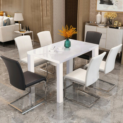 White High Gloss Dining Table and 4/6 Chairs Set Soft Faux Leather Seat 120×80cm