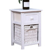 Pair of Wooden Bedside Tables Night Stand Cabinet Storage Drawer Wicker Basket.