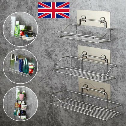 Non Rust Stainless Steel Bathroom Shower Shelf Storage Suction Basket Caddy Tidy