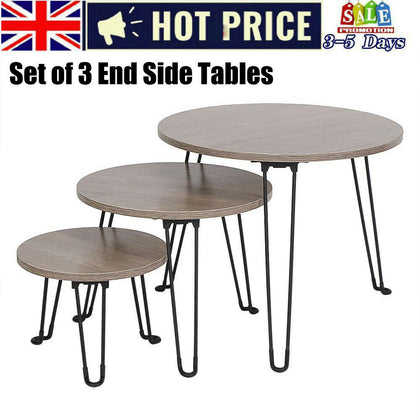 Retro Nest Of 3 End Side Tables Lamp/Coffee Tables Modern Furniture Desk Set UK