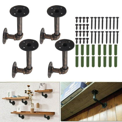 4pcs Shelves Brackets Industrial Antique Pipe Black Iron Wall Mounted Hanging