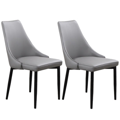 2 x Dining Chairs Grey Faux Leather Black Legs Dinner Table Kitchen Furniture