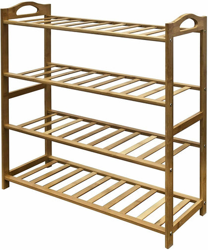 4 Tier Natural Wooden Bamboo Shoe Rack Organiser Stand Unit Storage Shelf