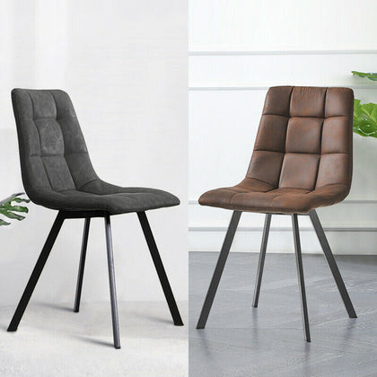 2x Dining Chairs Faux Suede Cushion Padded Metal Legs Restaurant Lounge Chair