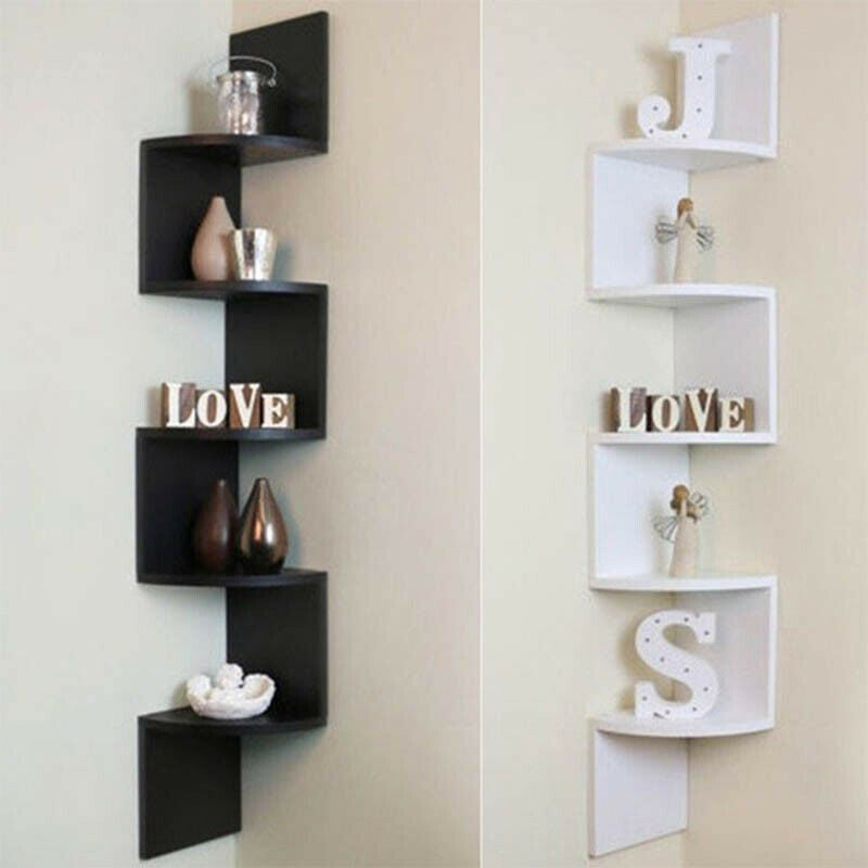 5 Tier Floating Wall Shelves Corner Shelf Storage Display Holder Bookcase Set