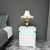 High Gloss Bedside Table Nightstand Chest Cabinet Unit with 2 Drawers LED Light