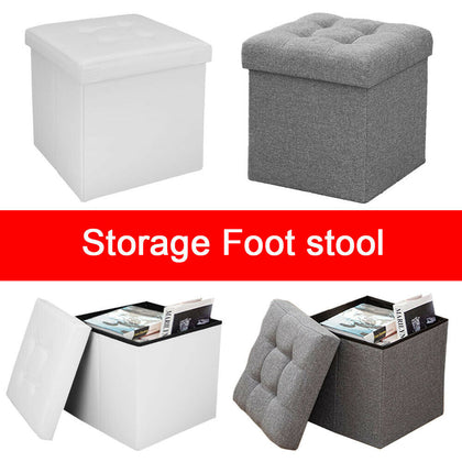 Folding Ottoman Storage Box Pouffe Seat Stool Home Chair Footstool Storage-Bench