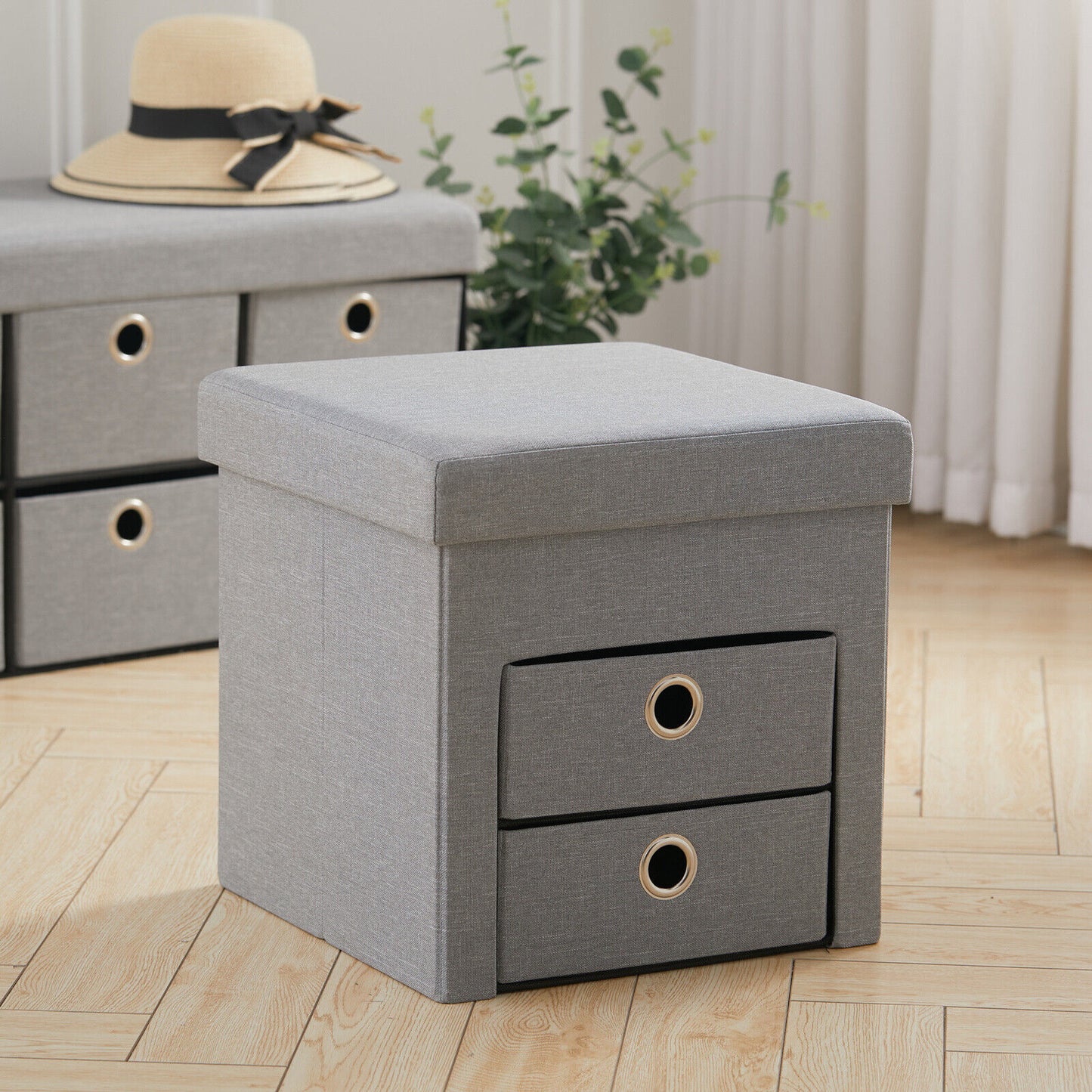Linen Storage Stool Trunk Ottoman Pouffe Seat Footstool Chair Rect Box ChestGrey
