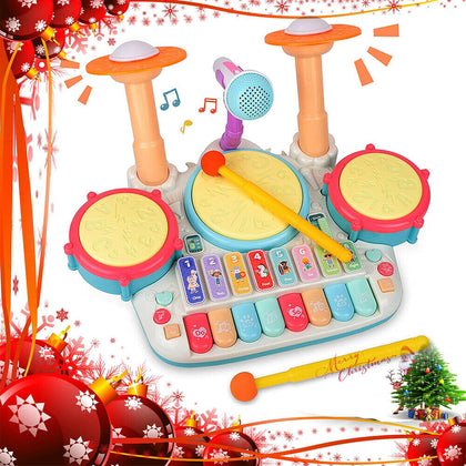 5 in 1 Electronic Baby Drum Kit Toy Set Kids Musical Instruments w/Microphone