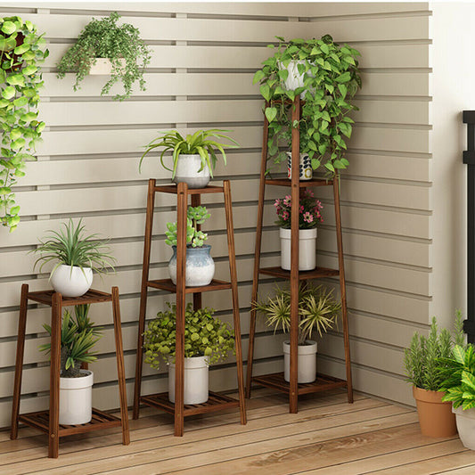 Bamboo 2/3/4 Tier Tall Plant Stand Pot Holder Garden Flower Rack Display Vintage