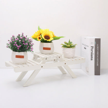 One Pair 2 Tier Bamboo Plant Flower Pot Display Stand Shelf Desk Bookshelf Rack