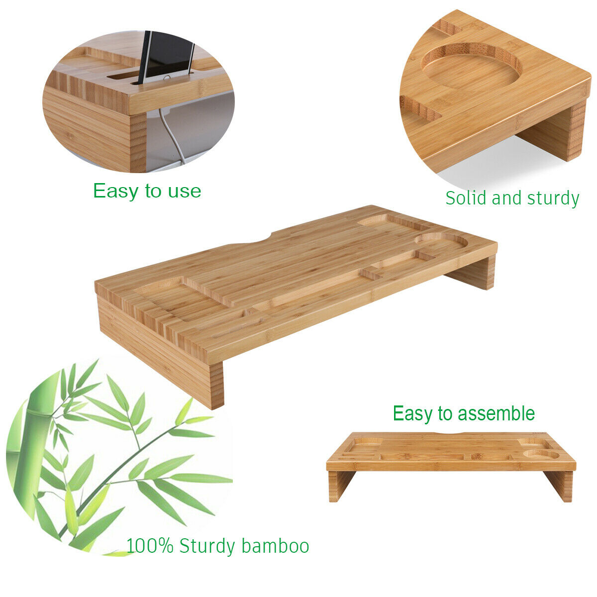 Monitor Stand Riser Table Laptop Tray with Storage Bamboo Computer Sta ...