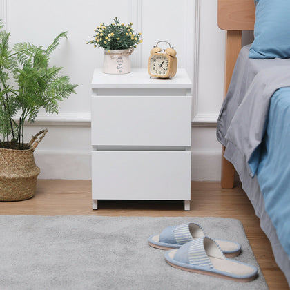 Modern Bedside Table Cabinet Nightstand with 2 Drawers Bedroom Furniture White