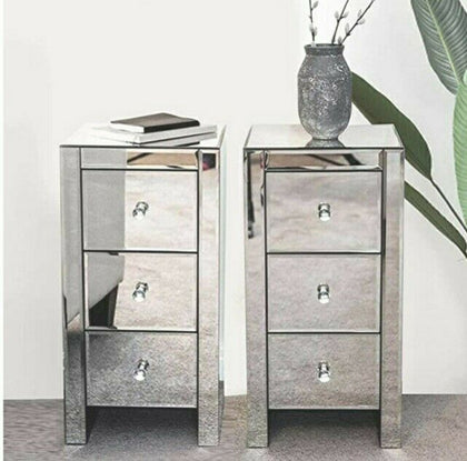 Mirrored Glass Chest Drawer Table Glass Bedside Table Mirrored Bedroom Furniture