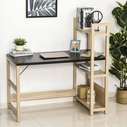 HOMCOM Rectangle Desk with Book Shelf Display Table Home Office, Wood Grain