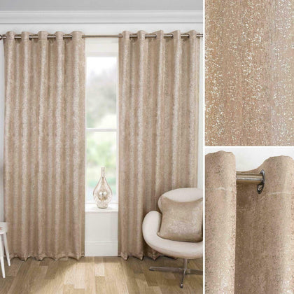 Gold Eyelet Curtains Metallic Sparkle Thermal Block-Out Ready Made Curtain Pairs