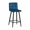 2 Pcs Blue Velvet Bar Chairs High Bar Stools with Backrest & Metal Legs Home Bar