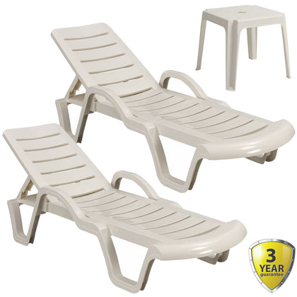Sun Lounger Outdoor Garden Patio Relaxer White Recliner Bed Terrace Furniture