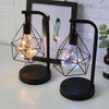 Retro Black Geometric Wire Industrial LED Light Bulb Bed Side Battery Table Lamp