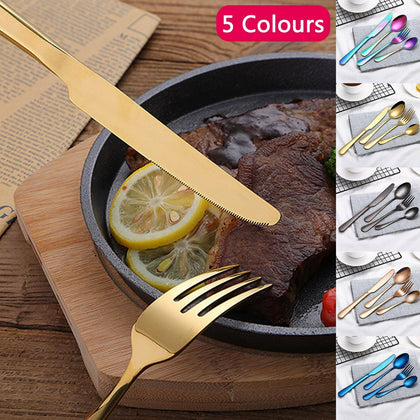 4pcs Stainless Steel Cutlery Sets Rainbow Colourful Iridescent Spoon Forks Set