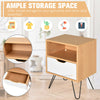 Modern Bedside Table Cabinet w/ Compartment Drawer Nightstand Metal Legs