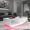 White High Gloss Coffee Table With Storage Drawers RGB LED Modern Living Room UK