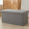 Foldable Storage Ottoman Pouffe Seat Folding Grey Linen Foot Stool Storage Stool