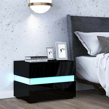 Black High Gloss Chest of 2 Drawers Bedside Table Cabinets Nightstand RGB LED