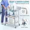 Mobile Rolling Cart 3-Tiers Stainless Steel Lab Medical Rolling Trolley Cart