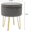 Round Velvet Storage Footstool Ottoman Footrest Makeup Dressing Table Stool Grey