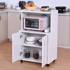 Rolling Kitchen Trolley Microwave Cart 2-Door Cabinet Shelves White