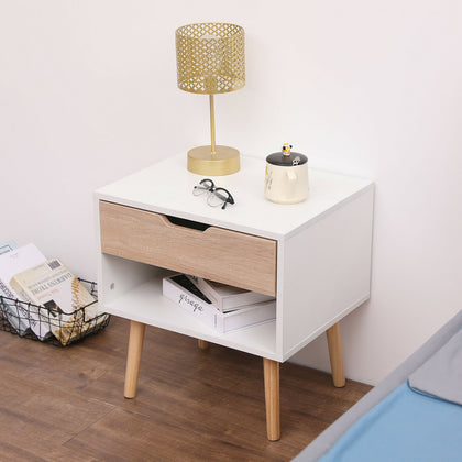 Wooden Bedside Table with Drawer Nightstand Cabinet Storage Bedroom Furniture