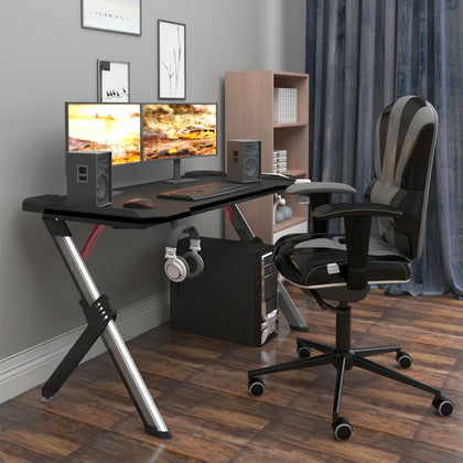 Gaming Desk Computer Table with LED Light Cup Holder Headphone Hook Home Office