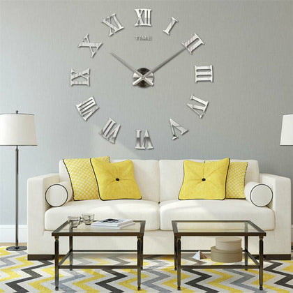 3D DIY Extra Large Roman Numerals Luxury Mirror Wall Sticker Clock Home Decor UK