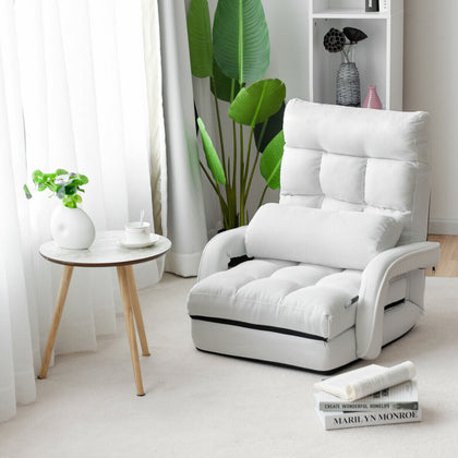 2-In-1 Folding Lazy Sofa Bed 5-Position Adjustable Armchair Floor Sofa W/ Pillow
