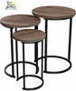 Set of 3 Round Vintage Wooden/Steel Nesting Side Coffee Tables Hallway Bedroom