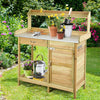 Outdoor Potting Bench Flower Plant Workstation Wooden Garden Table W/ Storage
