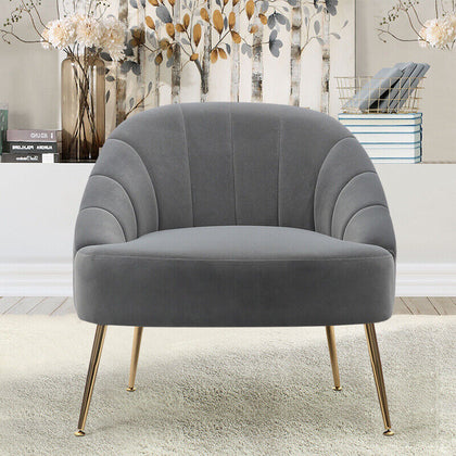 Single Seat Upholstered Bucket Back Armchair Accent Tub Oyster Velvet Sofa Chair