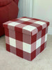 Folding Storage Ottoman Linen Look Plaid Check Fabric Stool Footstool Toy Box UK