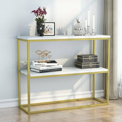 Tribesigns Narrow Console Table Marble Table Top with Gold Frame for Living Room