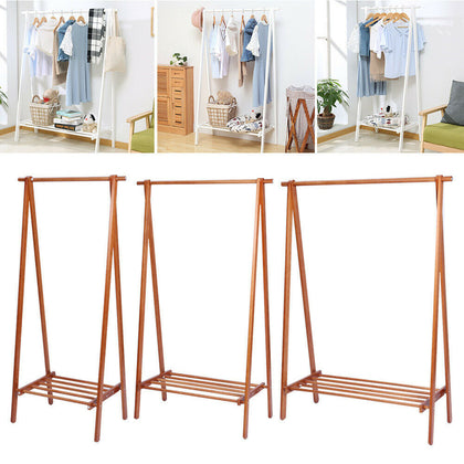 Wooden Clothes Rail Rack Garment Dress Hanging Display Stand Shoe Storage Shelf